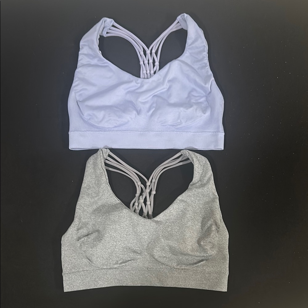 Bundle Set of Seamless Gray and Blue Racerback Sports Bras